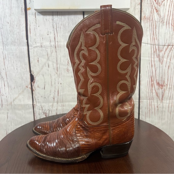 TONY LAMA EXOTIC Croc/Lizard vintage Men's Brown Western Leather Cowboy Boots 9D - Picture 8 of 17